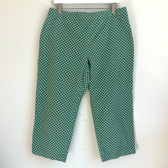 Talbots Pants - Talbots Green White Cotton Crop Pants